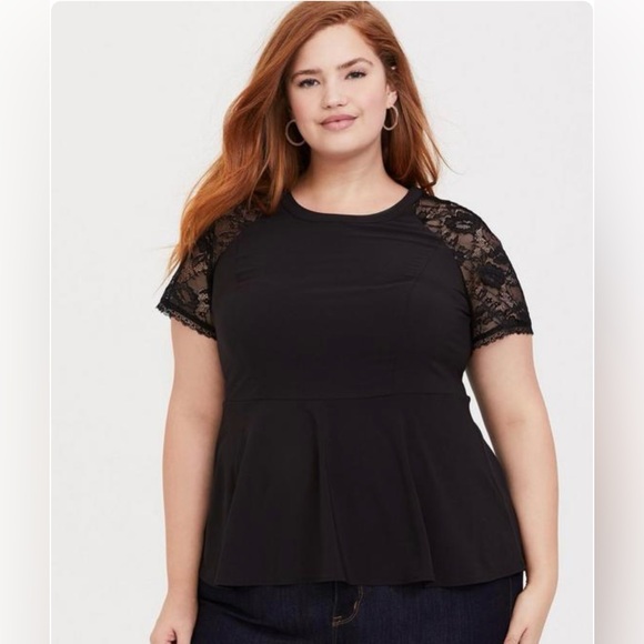 Torrid - Peplum Crepe Lace Sleeve Top - Wore Once - Picture 1 of 5